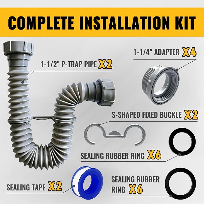 VIVIDA Kitchen Sink Drain Pipe 1-1/2", Flexible Sink P Trap - Image 9