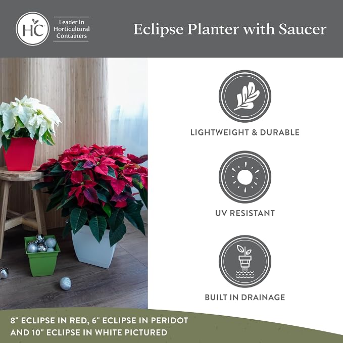 The HC Companies Eclipse Square Planter Pot, 6 Inch, Warm Gray, Attached Saucer - Image 4