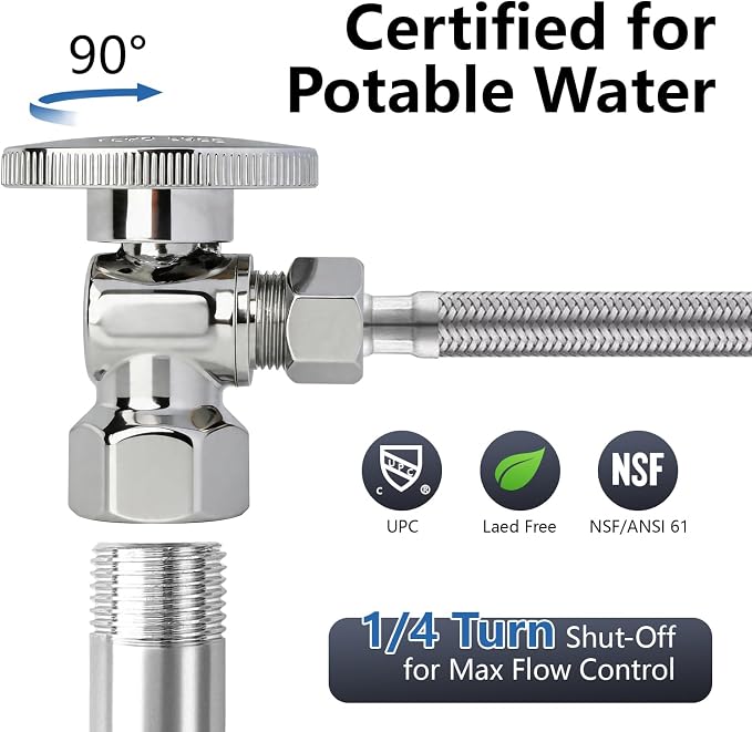 WiseWater Angle Stop Valve 1/2" FNPT x 3/8" OD Compression | Quarter Turn - Image 3