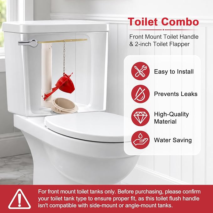 Hibbent 2 Pack Universal Front Mount Toilet Handle & 2'' Toilet Flapper | - Image 4