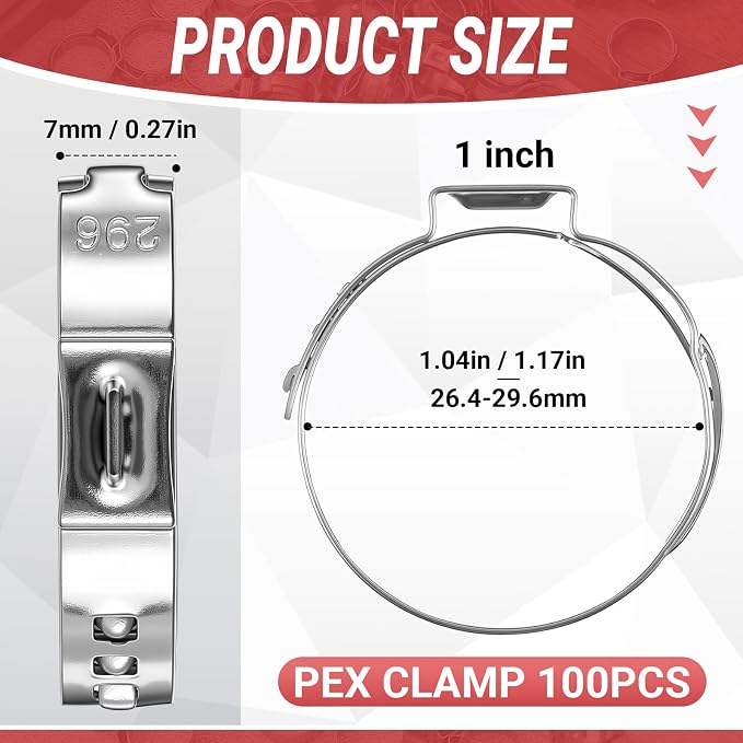100 Pcs 1 Inch PEX Cinch Clamps, 304 Stainless Steel Crimp Rings Single Ear - Image 2