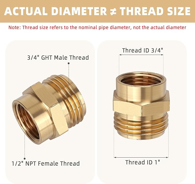 3pcs Garden Hose Adapter, 1/2" NPT Female to 3/4" GHT Male Hose Connector | - Image 3
