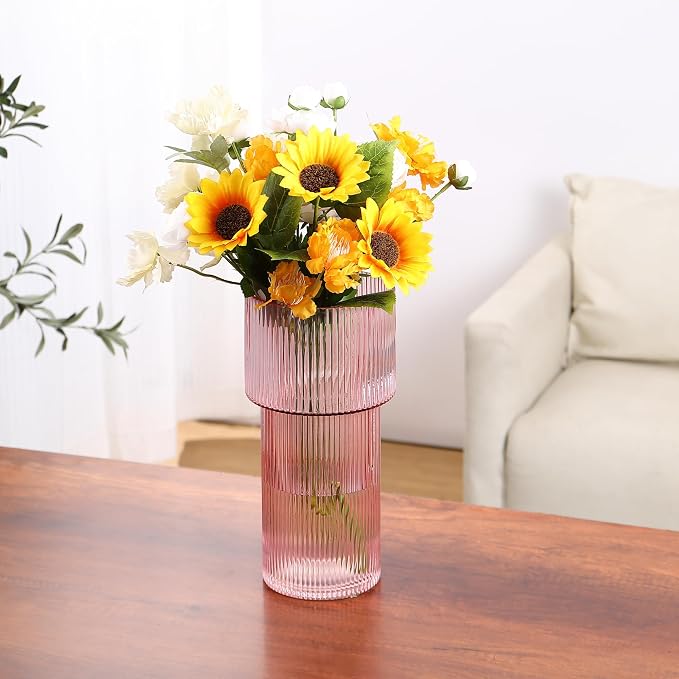 Large Pink Glass Vase, 12 Inches Tall Fluted Vase - Image 6