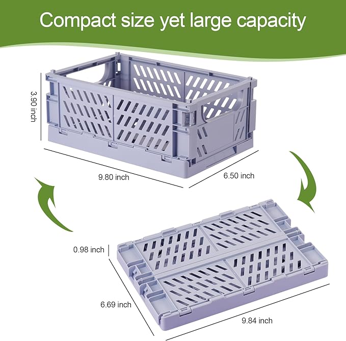 HUUSMOT 4-Pack Small Collapsible Plastic Storage Baskets, 9.8"x6.5"x3.8" | - Image 3