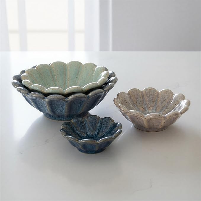Creative Co-Op 4-Piece Stoneware Flower Shaped Bowl Set in Reactive Glaze - Image 7