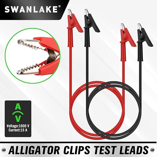 SWANLAKE 2-Piece Dual-Ended Alligator Clip Test Leads, 1000V 15A 3.5ft/1M - Image 2