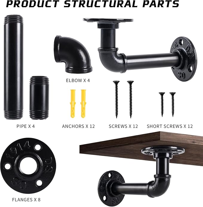 Industrial Pipe Shelf Brackets for 8 10 12 14 inches Board, Iron L Pipe - Image 3