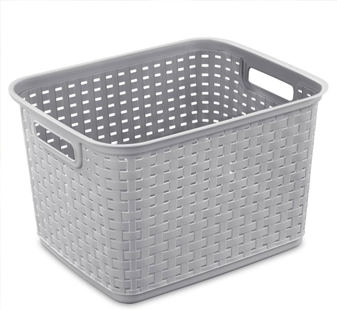 Sterilite Tall Weave Basket, Rectangular Plastic Décor Bin, 6 Pack | - Image 8