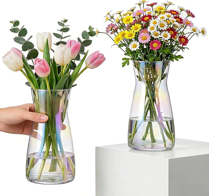 8 inch Glass Flower Vases for Flower 2 Pack, Colorful Glass Vases | Vases for by Datttcc