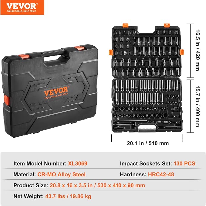 VEVOR Impact Socket Set 130 Piece 3/8" & 1/2" - Image 7