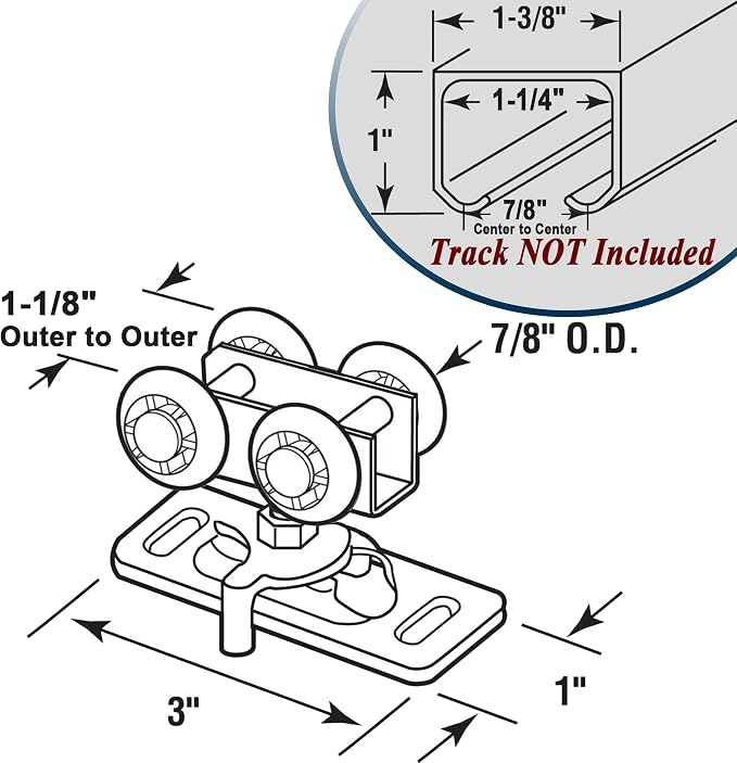 7/8" Pocket Door Ball Bearing Quad Hangers Fit 7/8" C.T.C. V Type Tracks - Image 2
