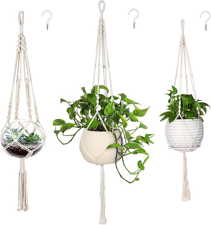 MIPON 3 Pack Macrame Plant Hangers, Hanging Planters by MIPON