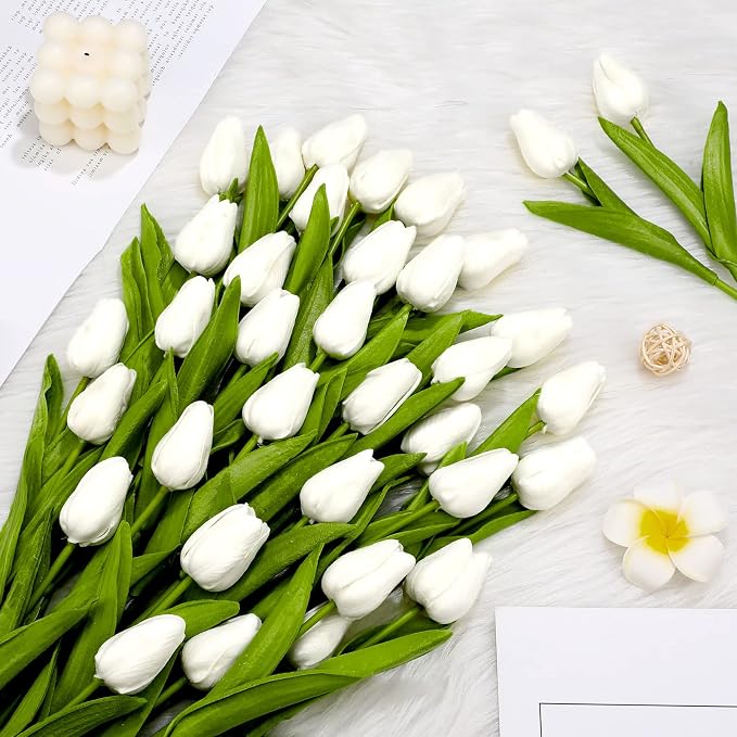 Janinka 100pcs Artificial Tulip Flowers Fake PU Tulips Faux Latex Bouquet - Image 5