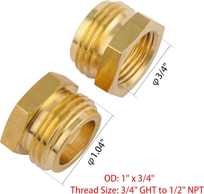 Garden Hose Adapter, 3/4" GHT Male to 1/2" NPT Female Connector | GHT to NPT - Image 2