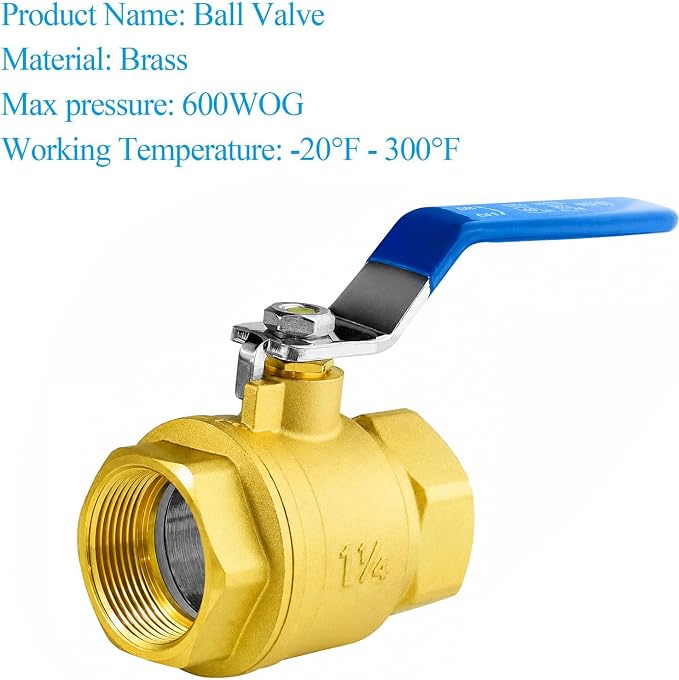WiseWater 1 1/4" NPT Full Port Brass Ball Valve, UPC Certified, 600 WOG - Image 4