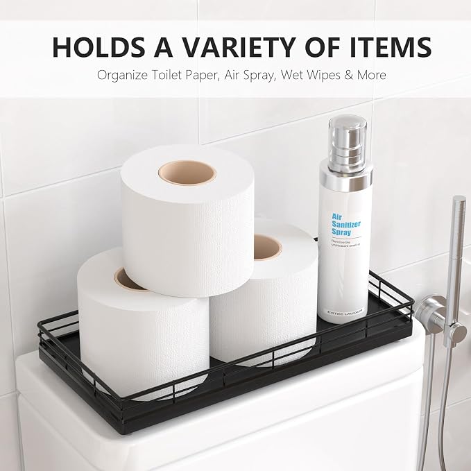Toilet Paper Basket Organizer, Oak Wood Toilet Tank Tray - Image 2