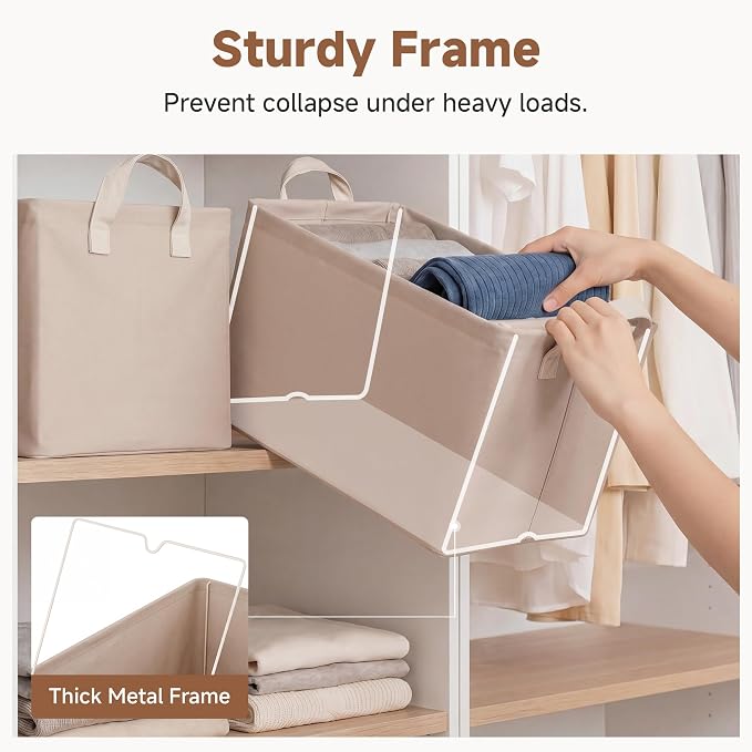 StorageWorks Fabric Storage Bins, Closet Bins, Light Brown, Wrinkle-Resistant - Image 3