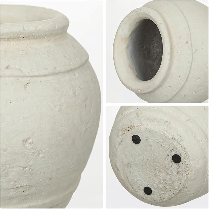Briful Rustic Ceramic Farmhouse Vase, 5.9" Vintage Textured Pottery Jar | - Image 7