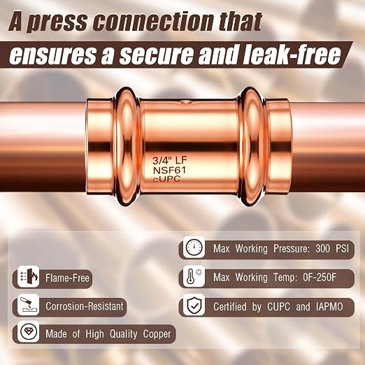 Therwen 15 Pcs Copper Pipe Press Fittings, 3/4 Inch Coupling - Image 5