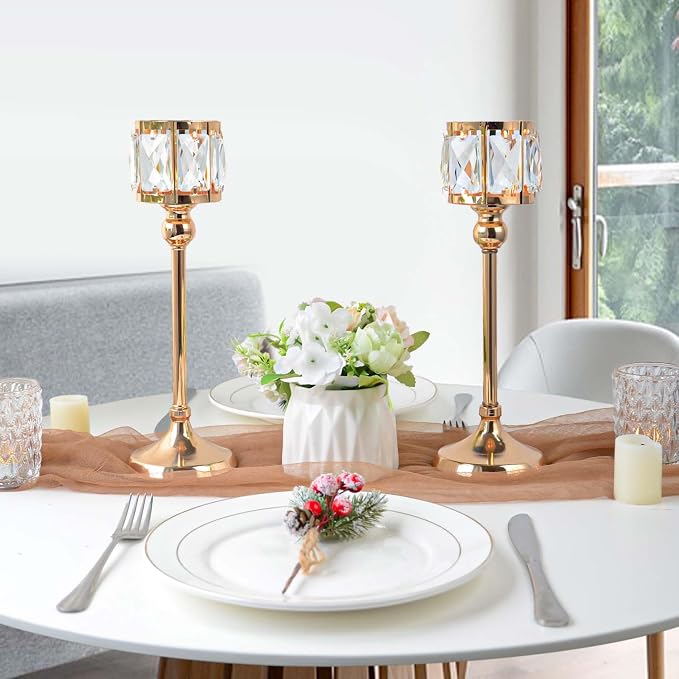 2 Piece Crystal Bowl Tealight Candelabra Votive Candle Stands, Wedding - Image 6