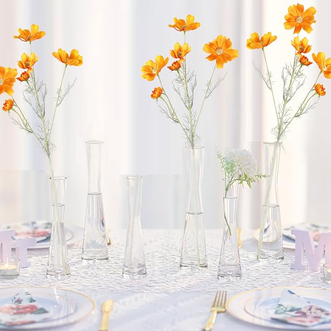 6PCS Cosmos Faux Flowers 24'' Orange Fake Flowers Artificial Daisies Silk - Image 5