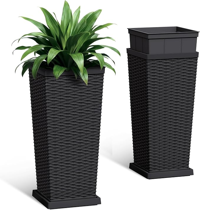 Set of 2 24 Inch Tall Plastic Planters by Acurax