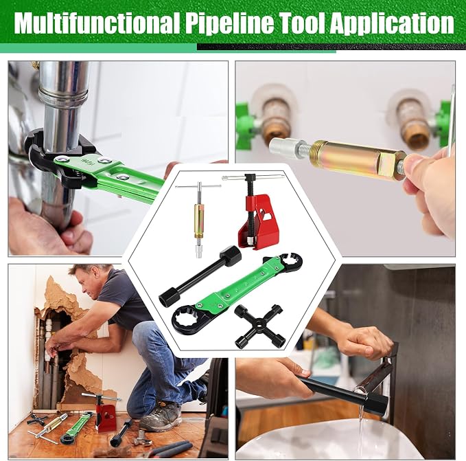 5 Pcs Angle Stop Wrench Kit Plumbing Tool, Compression Sleeve Puller - Image 7