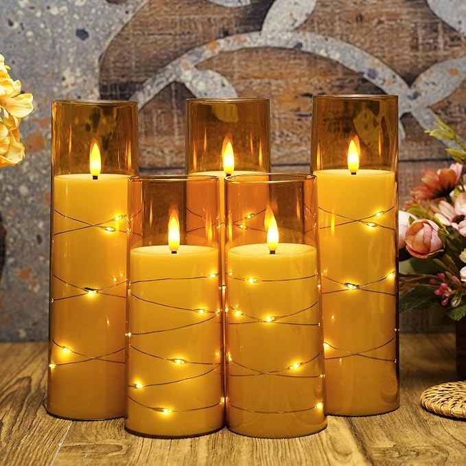 Eebuss Flameless Candles with Embedded Star String, Battery Operated LED Pillar - Image 4