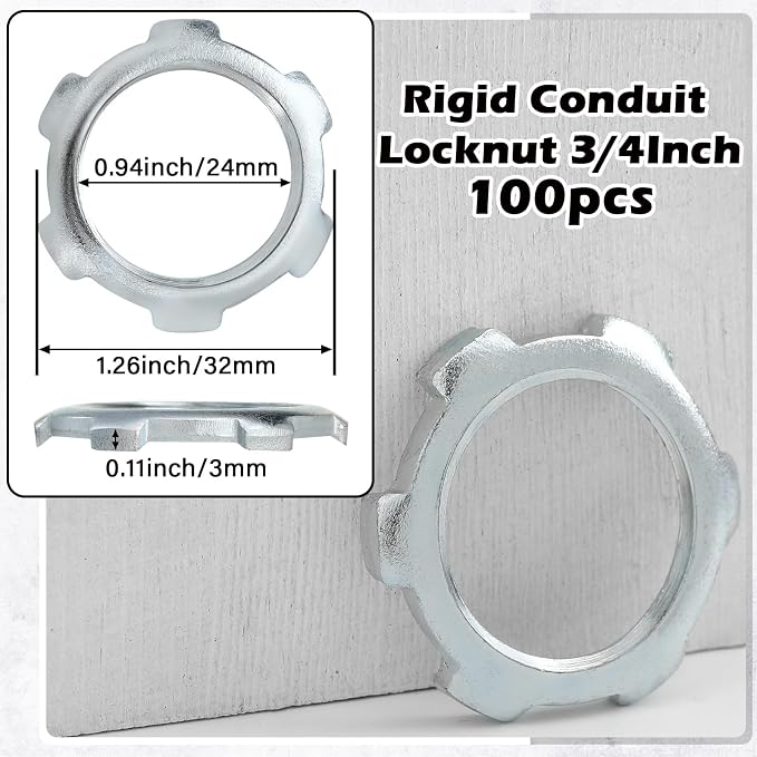 Yaocom 100 Pcs Electrical Conduit Lock Nut Rigid Lock Nut, 3/4 Inch | - Image 2
