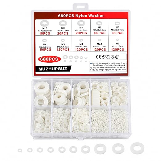 680Pcs Nylon Flat Washer Assortment Kit, 8 Sizes M2-M10, electrical, automotive by MUZHUPGUZ