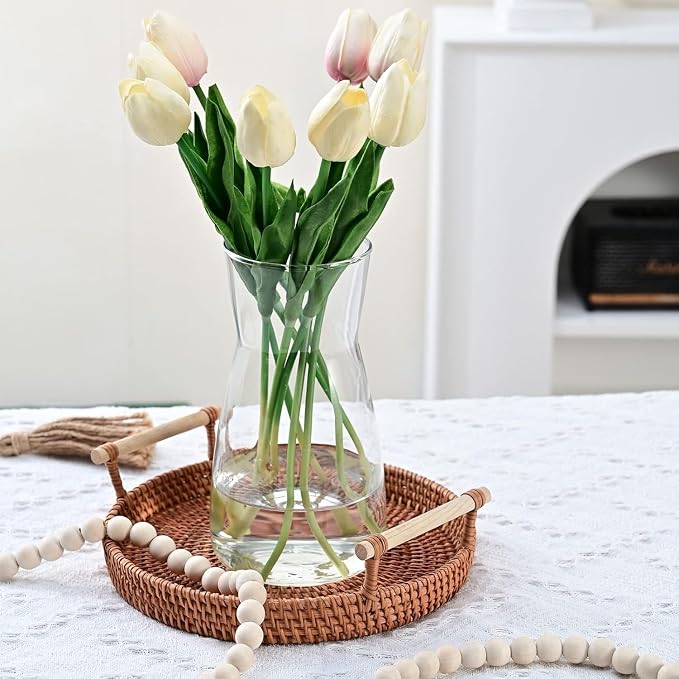 8 Inch Clear Glass Vase for Flowers, Modern Boho Table Decor | Farmhouse Vases - Image 3
