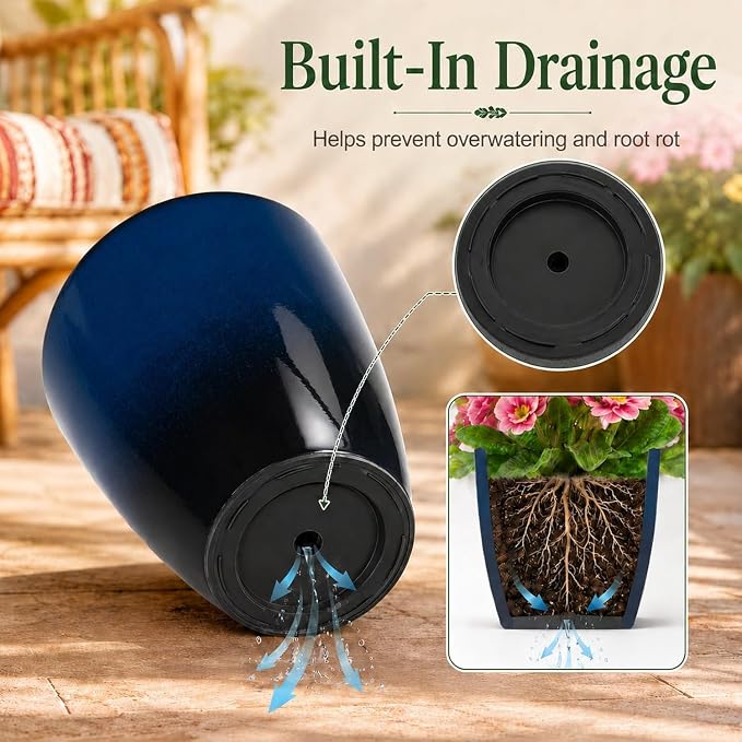 Neoaider Set of 2 Tall Planter, 21 inch Large Plastic Planter, Dark Blue | - Image 6