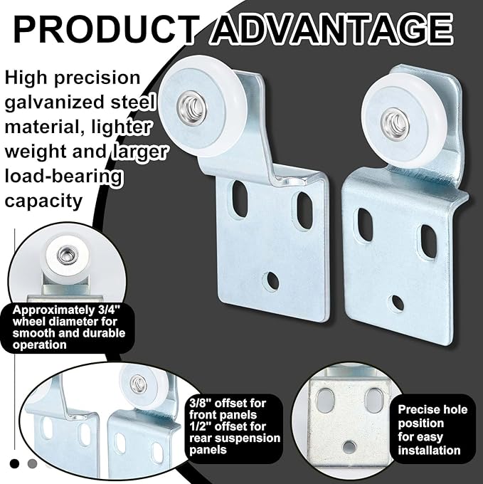 Blulu 8 Set Sliding Closet Door Roller Kit 1/2 Inch and 3/8 Inch Offset Include - Image 3