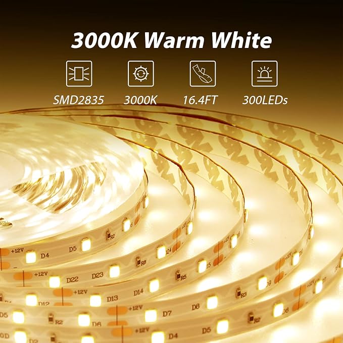 dalattin Warm White LED Strip Lights, 3000K Tunable Soft White Light Strip - Image 3
