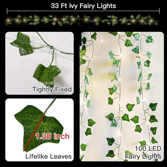 33FT 100LED Pothos Vine Fairy Lights Battery Operated Copper Wire | String - Image 6