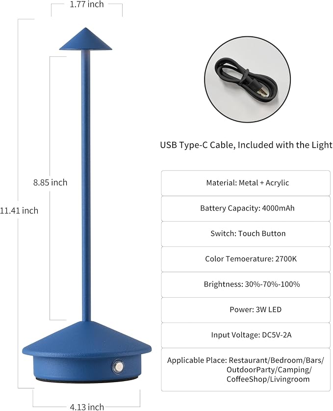 Modern Cordless Table Lamp Set of 2, Rechargeable, Battery Operated Lighting - Image 5