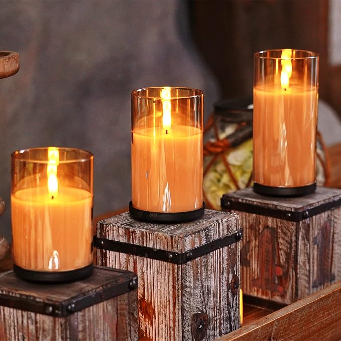 Homemory Amber Glass Flameless Candles, Real Wax, Remote Timer, 3 Pack | - Image 4