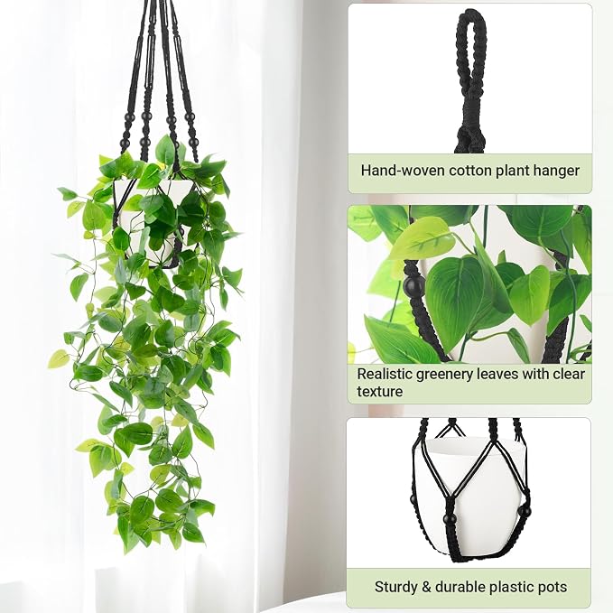 Mkono Fake Hanging Plant, Macrame Hanger - Image 5