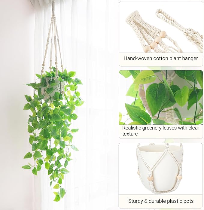 Mkono Fake Hanging Plant with Lights, Artificial Plants - Image 5