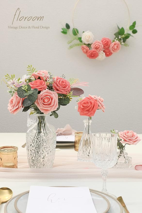 Artificial Flowers 50pcs Real Looking Mixed Living Coral Foam Fake Roses - Image 2