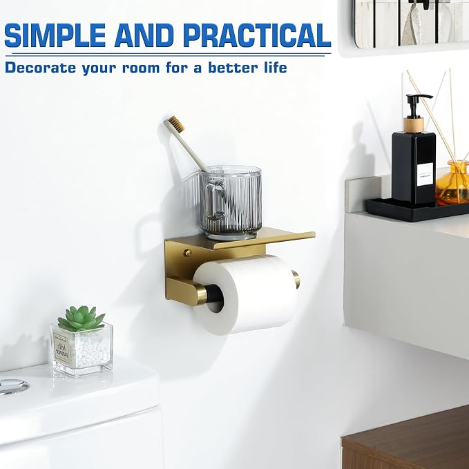 Alise Toilet Paper Holder with Shelf Wall Mount Adhesive or Screw in - Image 6