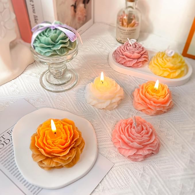 Light-Orange Peony Flower Shape Candles - Image 4