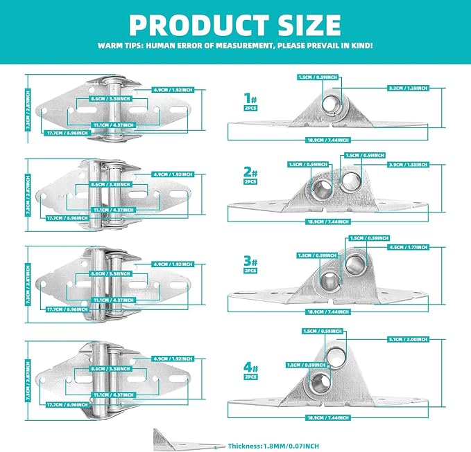 8 Pcs Garage Door Hinges #1#2#3#4 | Heavy Duty Steel, Galvanized Finish - Image 2