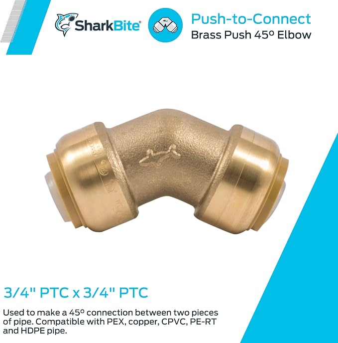 SharkBite 3/4 Inch 45 Degree Elbow, Push to Connect Brass Plumbing Fitting - Image 4