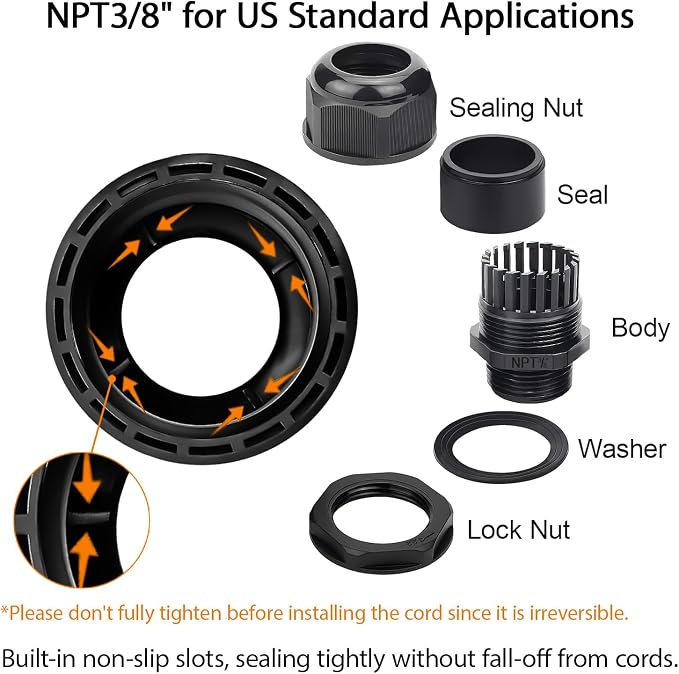 10 Pack NPT 3/8" Cable Glands Waterproof Adjustable 5-10mm Cable Connectors - Image 4