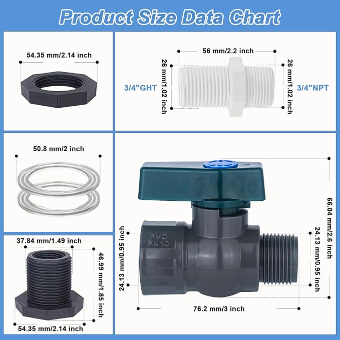 2 Pack PVC Rain Barrel Spigot Kit -3/4" Rain Barrel PVC Garden - Image 2