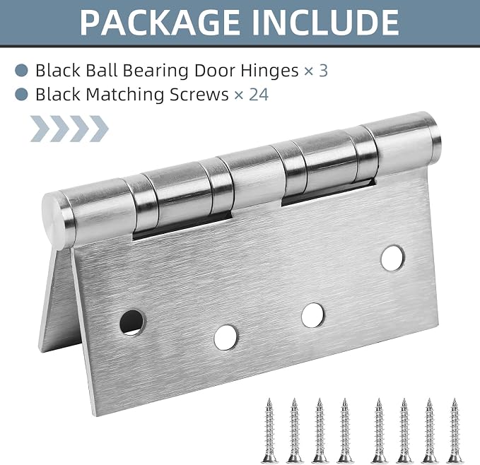 3 Pack Stainless Steel 4'' Door Hinges, 4in x 4in Heavy-Duty Ball Bearing Door - Image 5
