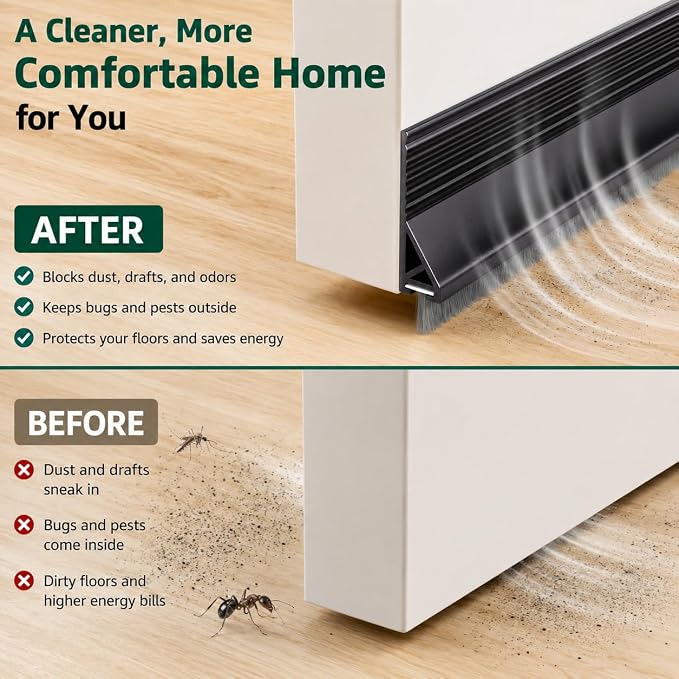 Door Draft Stopper with Brush, 2 Pack | Self Adhesive Weather Stripping - Image 7
