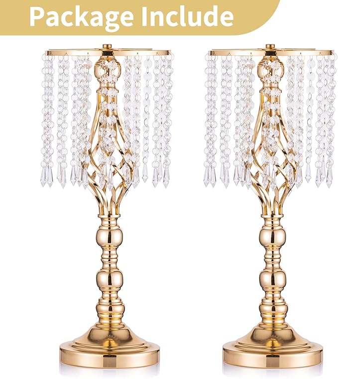 2 Pcs 19.3 inches Gold Tall Crystal Flower Stand and Holders Centerpiece - Image 7