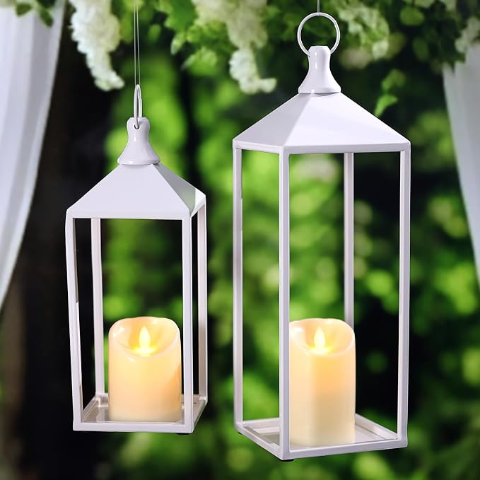 White Decorative Lantern Decor 17" 13" Set of 2 Wedding Lantern - Image 9